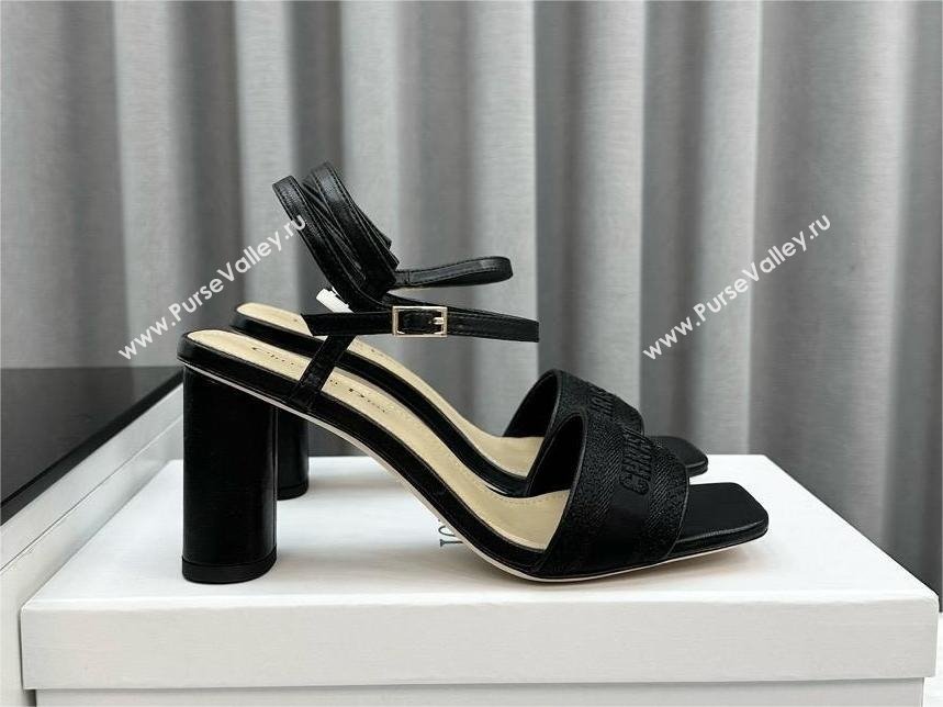 Dior heel 9cm black Embroidered Satin and Lambskin dway sandals 2024 (kaola-240306-04)