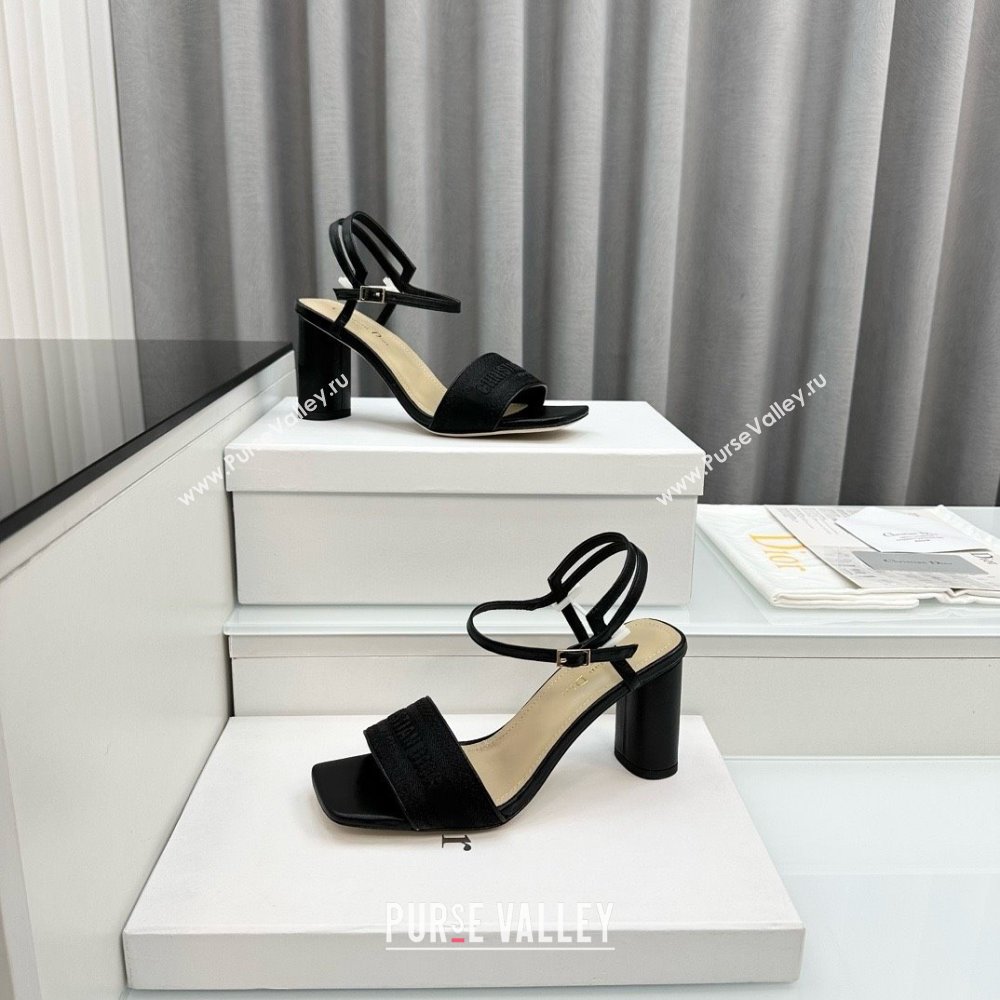 Dior heel 9cm black Embroidered Satin and Lambskin dway sandals 2024 (kaola-240306-04)