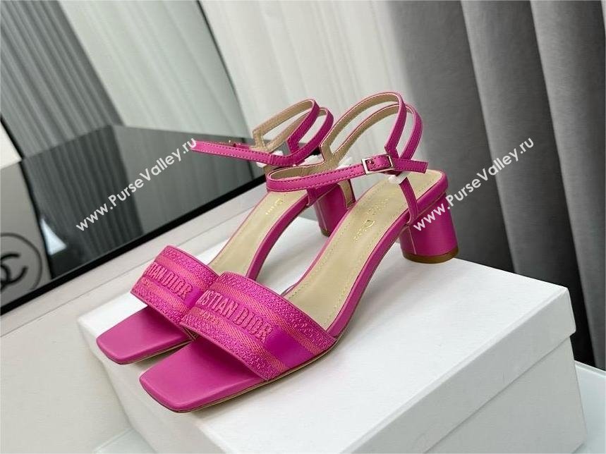 Dior heel 5cm Rani Pink Embroidered Satin and Lambskin dway sandals 2024 (kaola-240306-05)