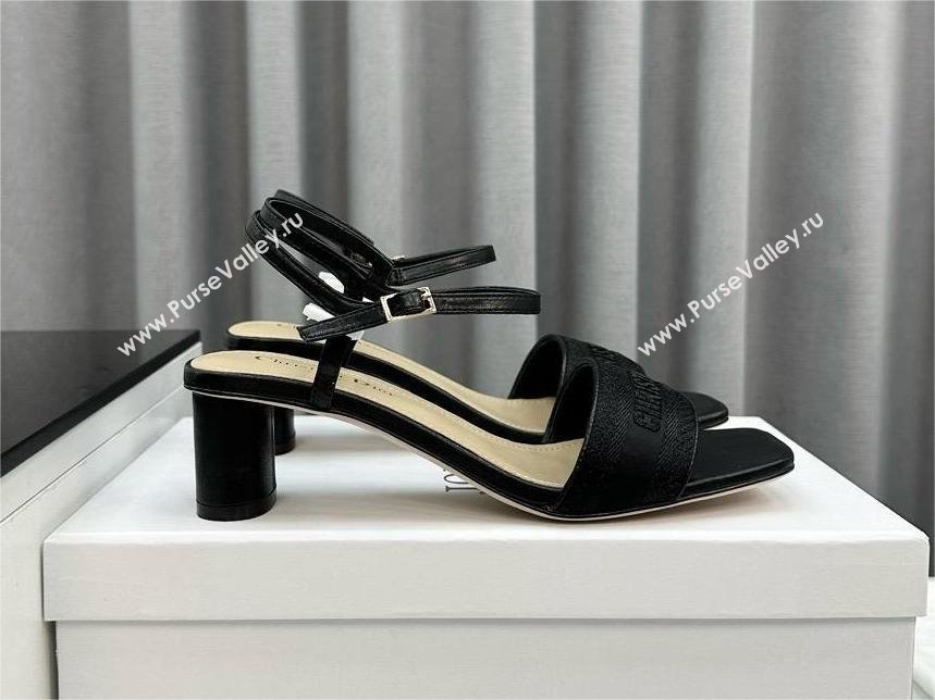 Dior heel 5cm black Embroidered Satin and Lambskin dway sandals 2024 (kaola-240306-07)