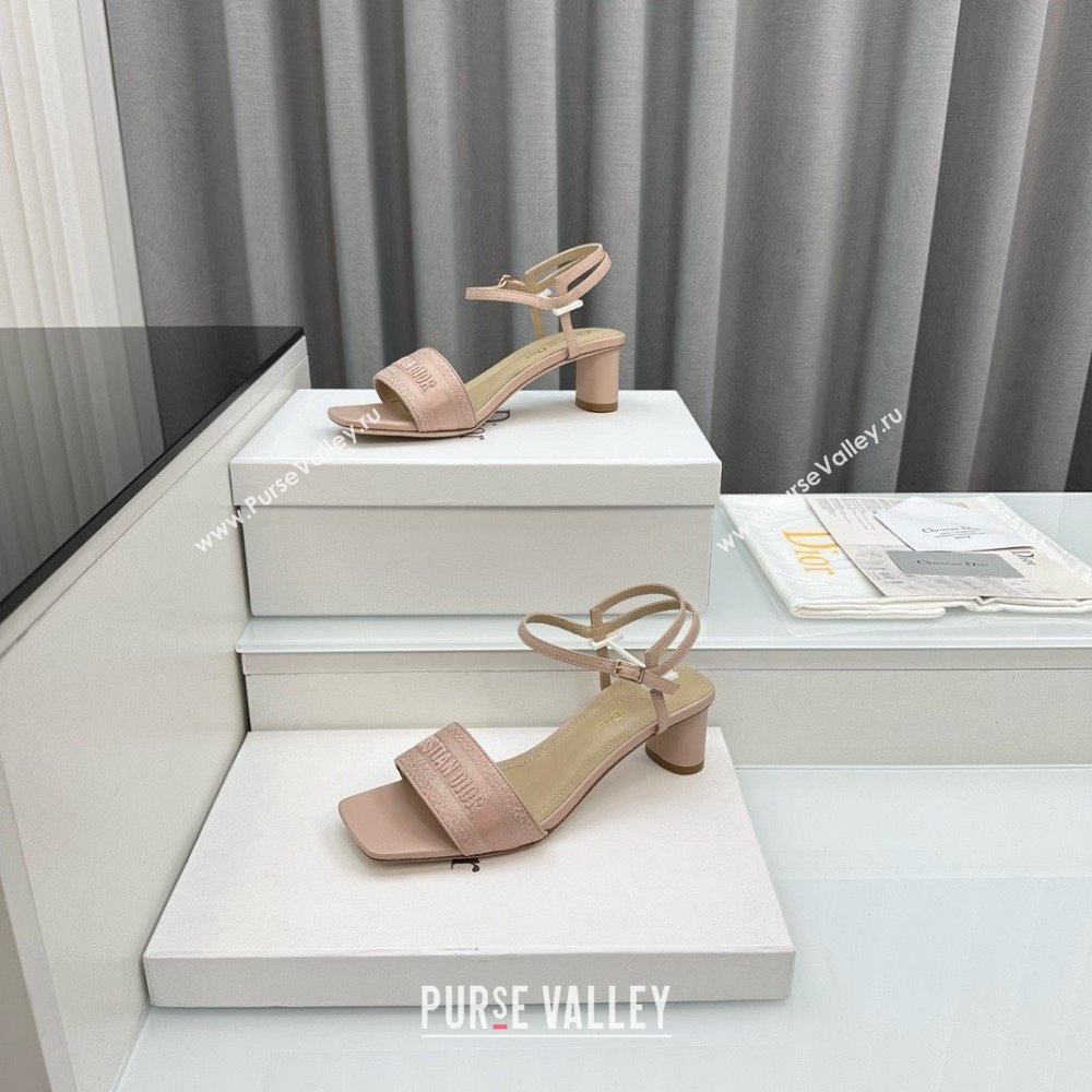 Dior heel 5cm nude Embroidered Satin and Lambskin dway sandals 2024 (kaola-240306-06)