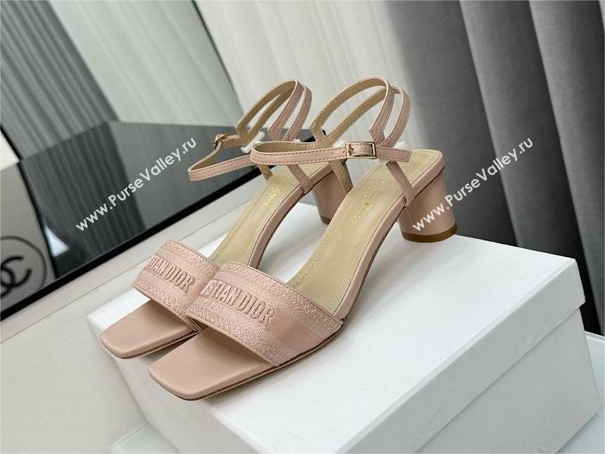 Dior heel 5cm nude Embroidered Satin and Lambskin dway sandals 2024 (kaola-240306-06)