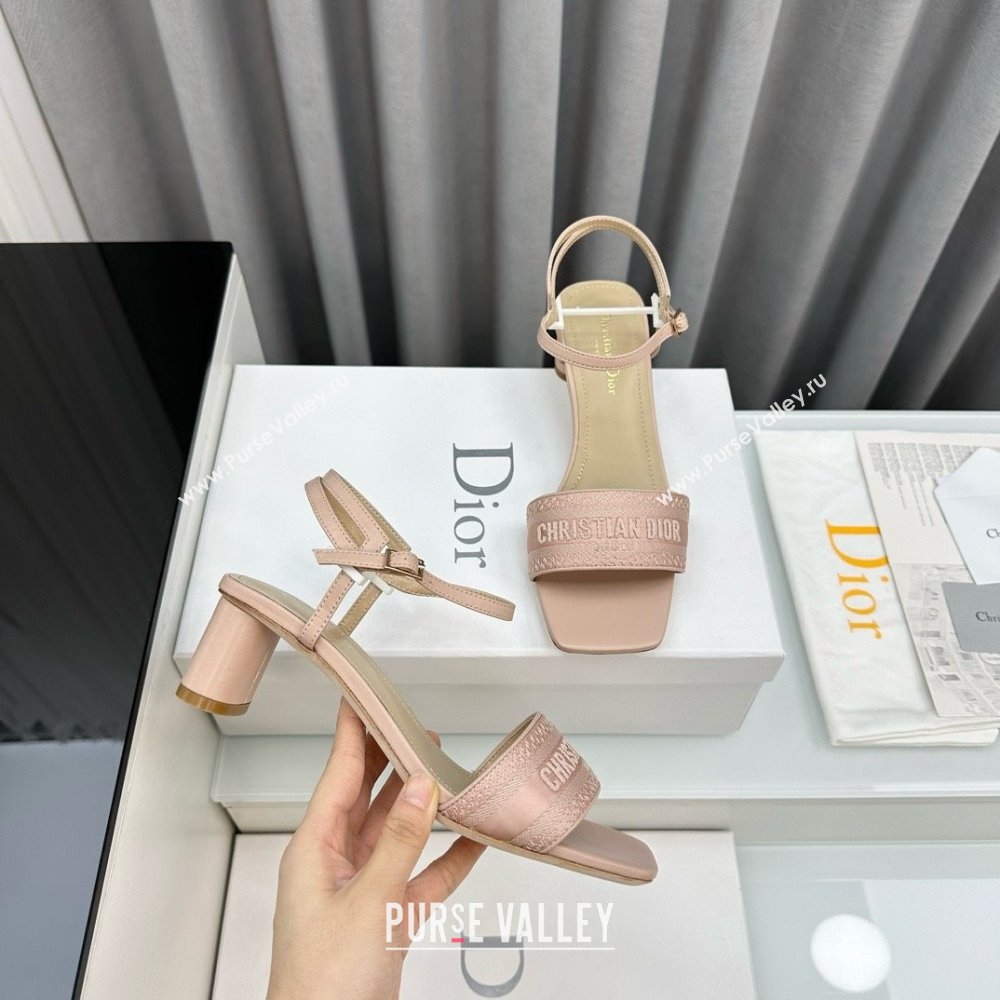 Dior heel 5cm nude Embroidered Satin and Lambskin dway sandals 2024 (kaola-240306-06)