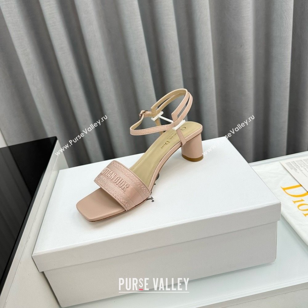 Dior heel 5cm nude Embroidered Satin and Lambskin dway sandals 2024 (kaola-240306-06)