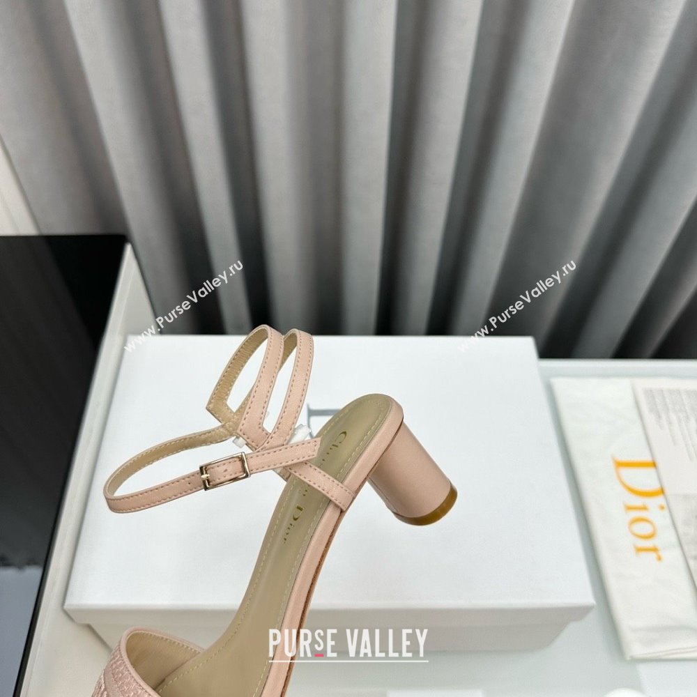 Dior heel 5cm nude Embroidered Satin and Lambskin dway sandals 2024 (kaola-240306-06)