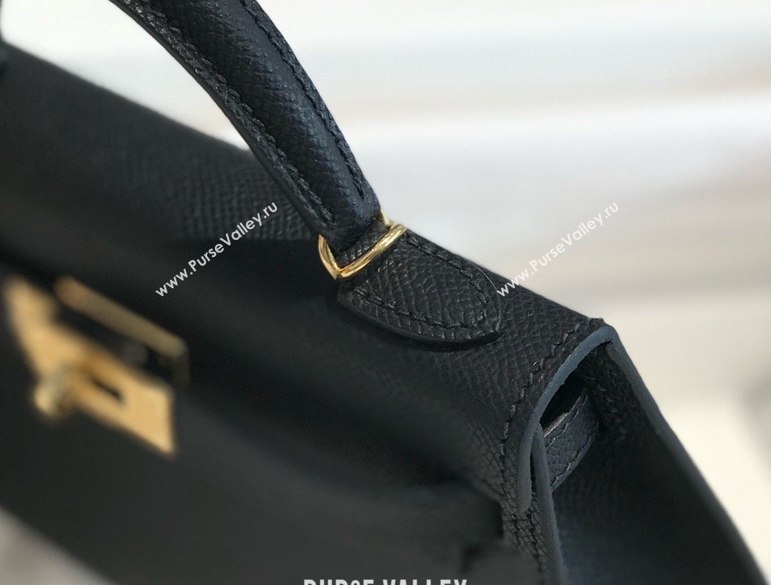 Hermes Mini Kelly II Handbag epsom leather with GOLD Hardware half handmade black (FULI-240412-01)