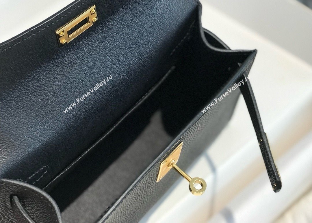 Hermes Mini Kelly II Handbag epsom leather with GOLD Hardware half handmade black (FULI-240412-01)