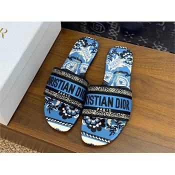 Dior Denim Blue Multicolor Embroidered Cotton with Butterfly Bandana Motif Dway Flat Slide 2024 (kaola-240306-09)