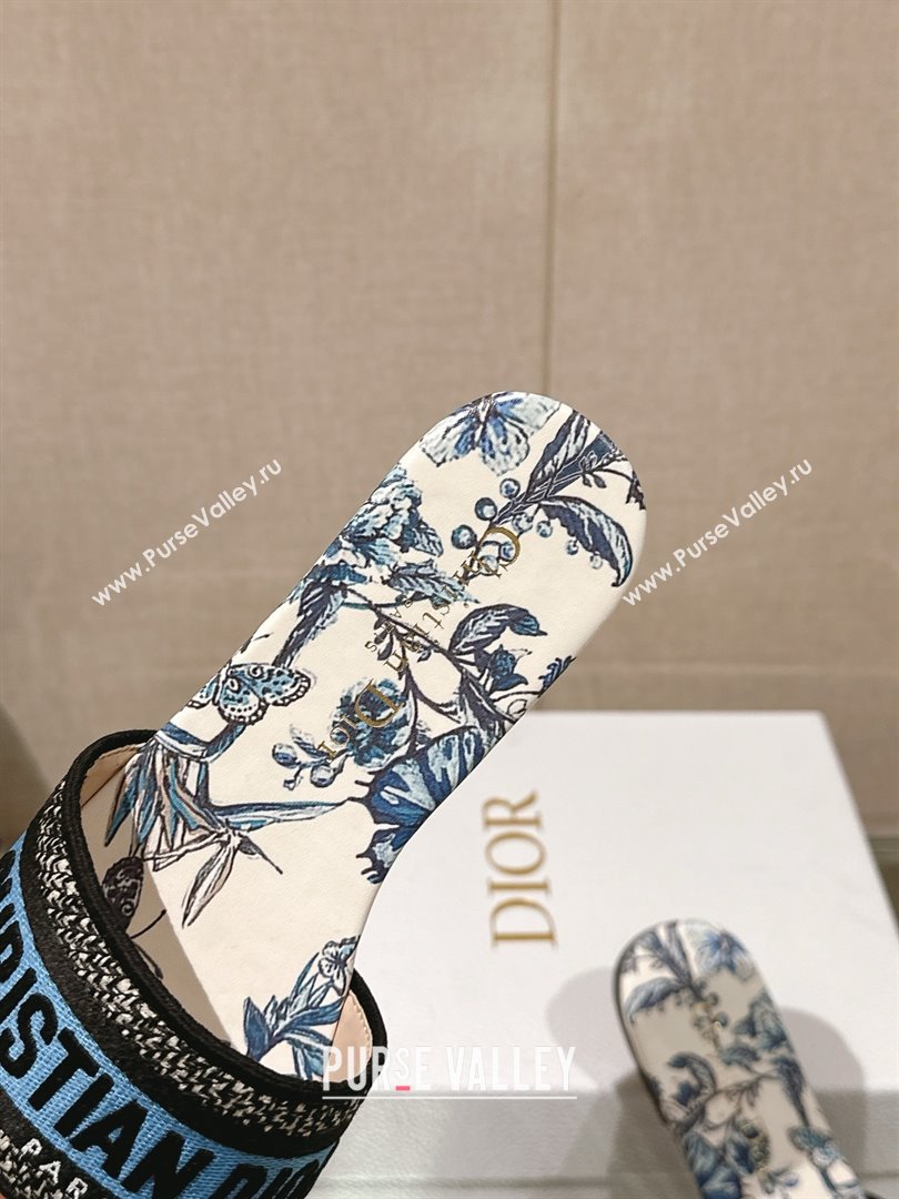 Dior Pastel Midnight Blue Multicolor Embroidered Cotton with Toile de Jouy Mexico Motif Dway Flat Slide 2024 (MODENG-240306-01)