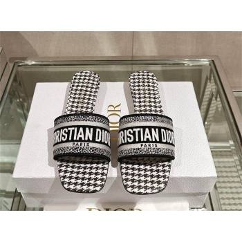 Dior Black and White Micro-Houndstooth Embroidered Cotton Dway Flat Slide 2024 (MODENG-240306-05)