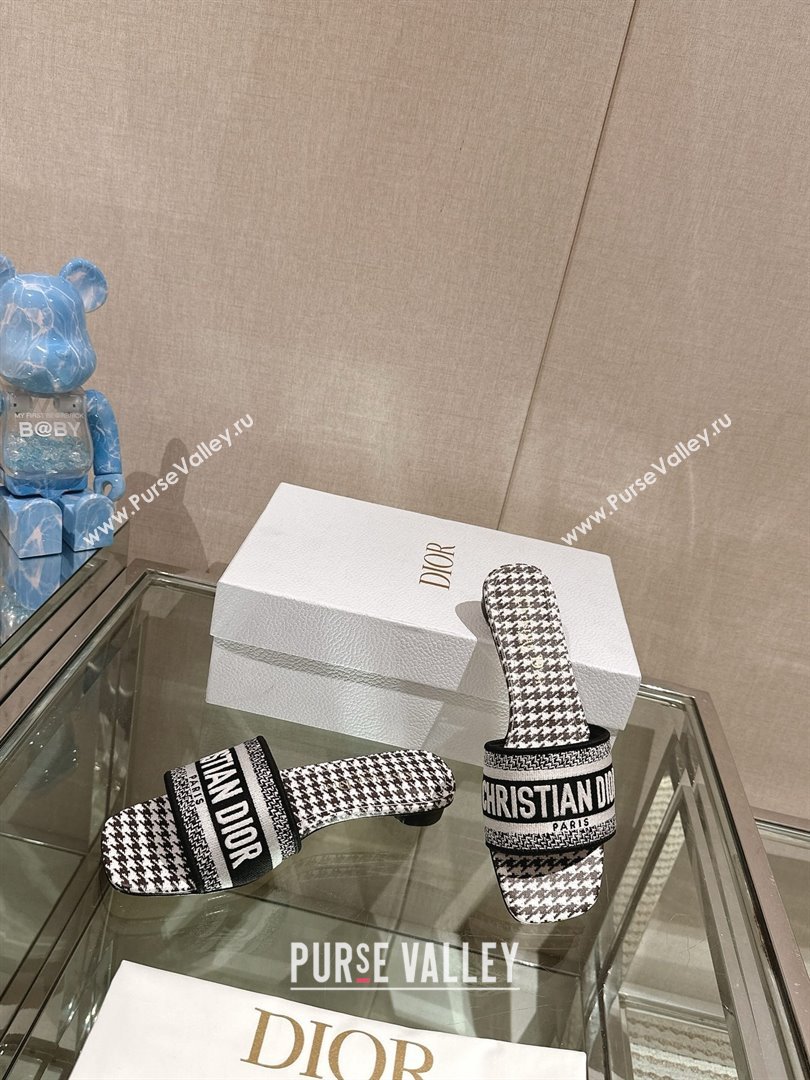 Dior Black and White Micro-Houndstooth Embroidered Cotton Dway Flat Slide 2024 (MODENG-240306-05)