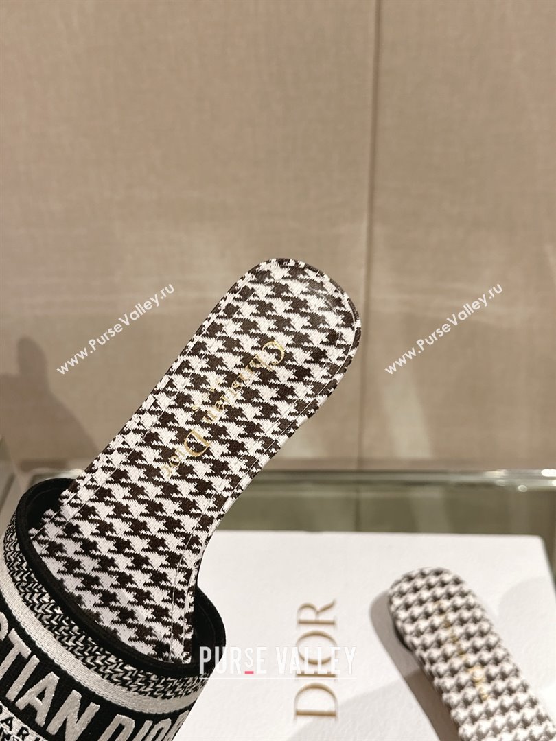 Dior Black and White Micro-Houndstooth Embroidered Cotton Dway Flat Slide 2024 (MODENG-240306-05)