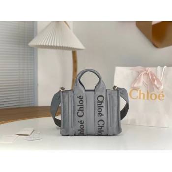 chloe small Woody tote bag in Recycled nylon with Chloé logo gray 2024 (nana-240307-02)