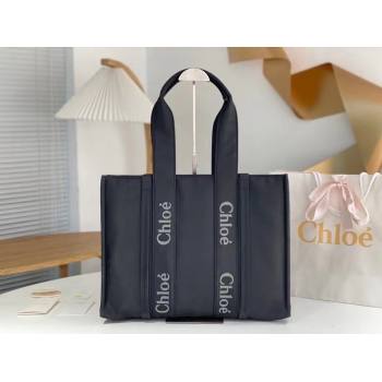 chloe large Woody tote bag in Recycled nylon with Chloé logo black 2024 (nana-240307-10)