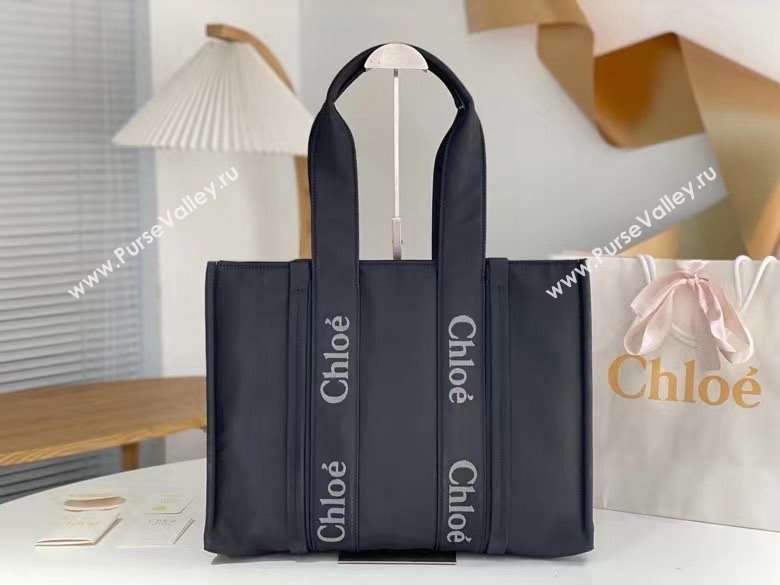 chloe large Woody tote bag in Recycled nylon with Chloé logo black 2024 (nana-240307-10)