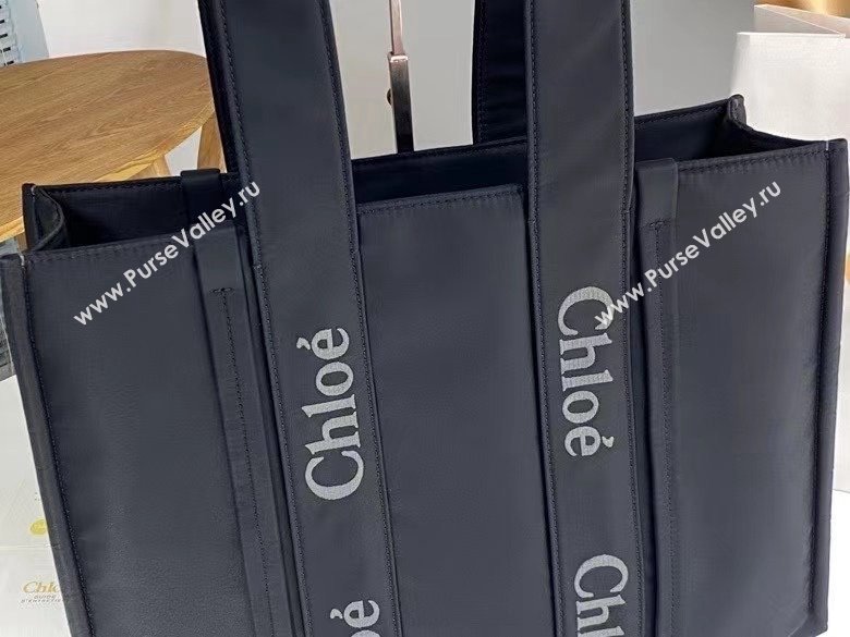 chloe large Woody tote bag in Recycled nylon with Chloé logo black 2024 (nana-240307-10)