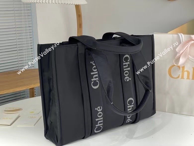 chloe large Woody tote bag in Recycled nylon with Chloé logo black 2024 (nana-240307-10)