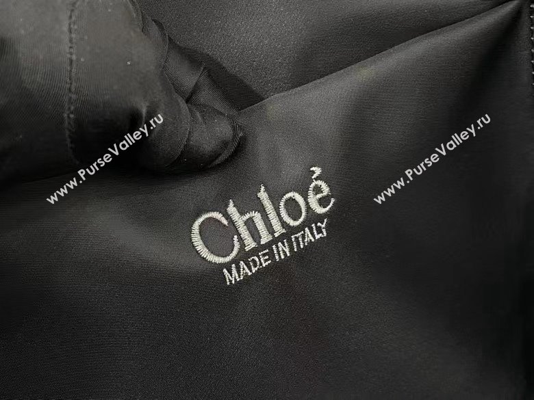 chloe large Woody tote bag in Recycled nylon with Chloé logo black 2024 (nana-240307-10)