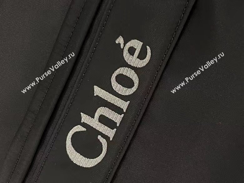 chloe large Woody tote bag in Recycled nylon with Chloé logo black 2024 (nana-240307-10)