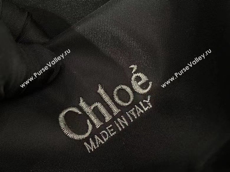 chloe medium Woody tote bag in Recycled nylon with Chloé logo black 2024 (nana-240307-06)