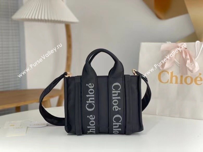 chloe small Woody tote bag in Recycled nylon with Chloé logo black 2024 (nana-240307-03)