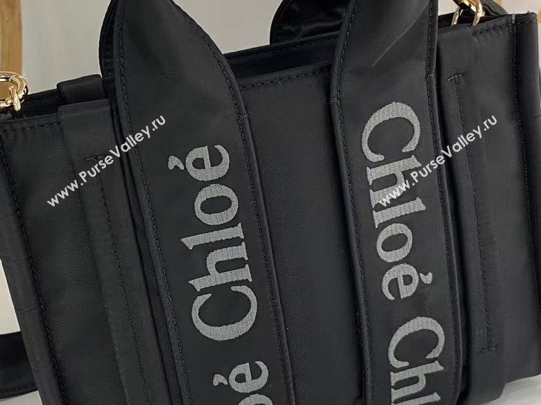 chloe small Woody tote bag in Recycled nylon with Chloé logo black 2024 (nana-240307-03)