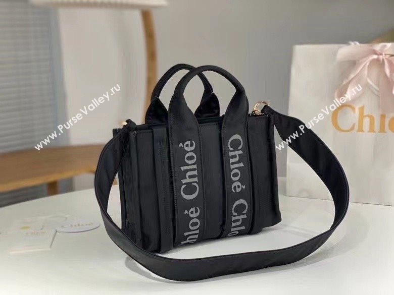 chloe small Woody tote bag in Recycled nylon with Chloé logo black 2024 (nana-240307-03)