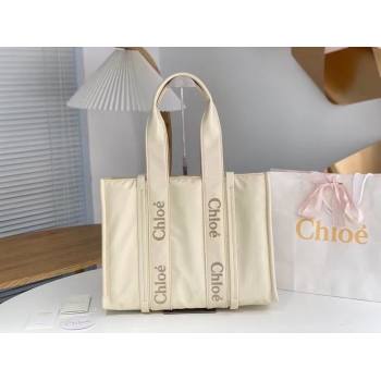 chloe large Woody tote bag in Recycled nylon with Chloé logo white 2024 (nana-240307-08)