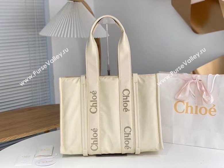 chloe large Woody tote bag in Recycled nylon with Chloé logo white 2024 (nana-240307-08)