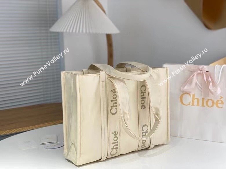 chloe large Woody tote bag in Recycled nylon with Chloé logo white 2024 (nana-240307-08)