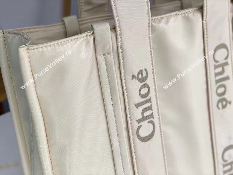 chloe large Woody tote bag in Recycled nylon with Chloé logo white 2024 (nana-240307-08)