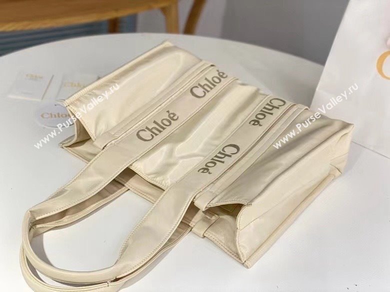 chloe large Woody tote bag in Recycled nylon with Chloé logo white 2024 (nana-240307-08)