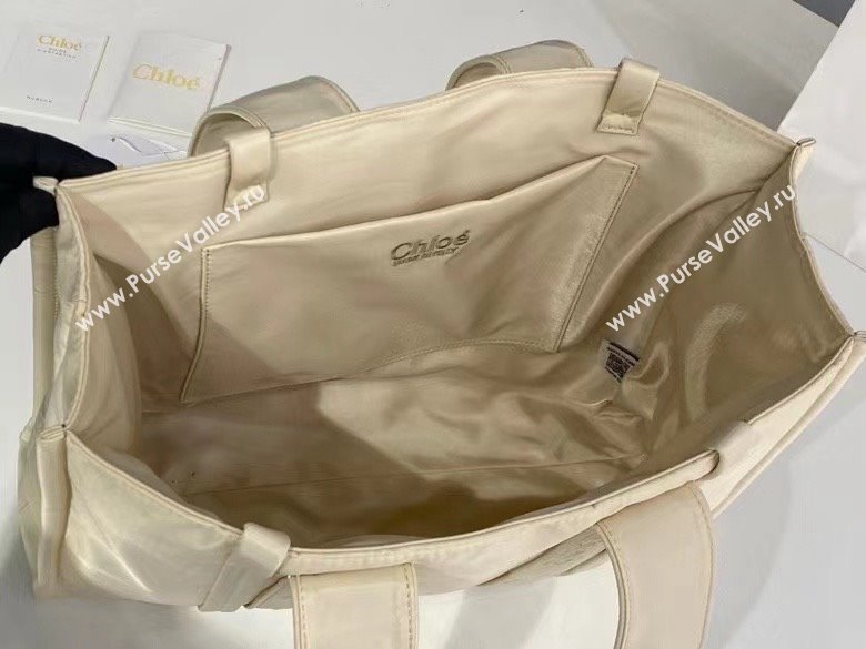 chloe large Woody tote bag in Recycled nylon with Chloé logo white 2024 (nana-240307-08)