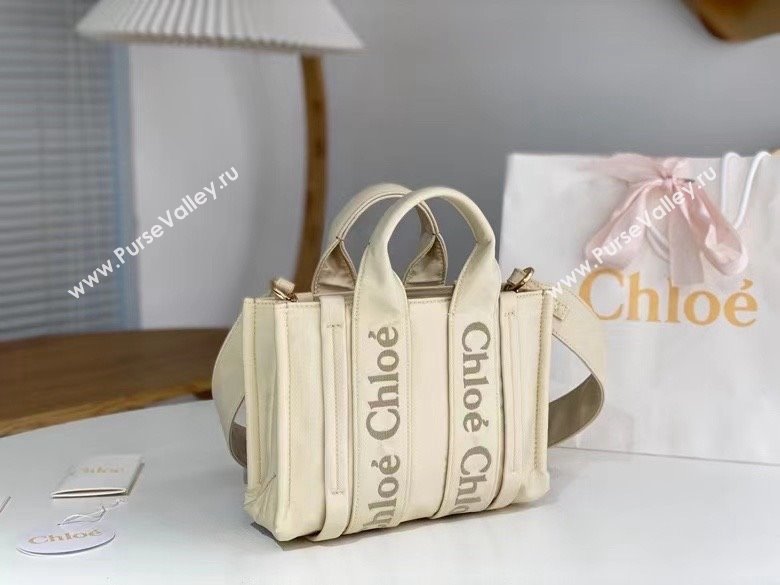 chloe small Woody tote bag in Recycled nylon with Chloé logo white 2024 (nana-240307-01)