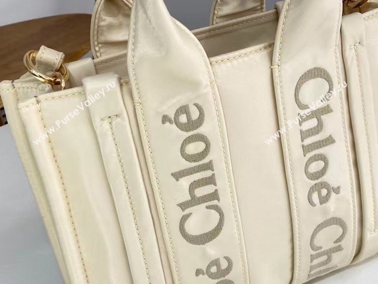 chloe small Woody tote bag in Recycled nylon with Chloé logo white 2024 (nana-240307-01)