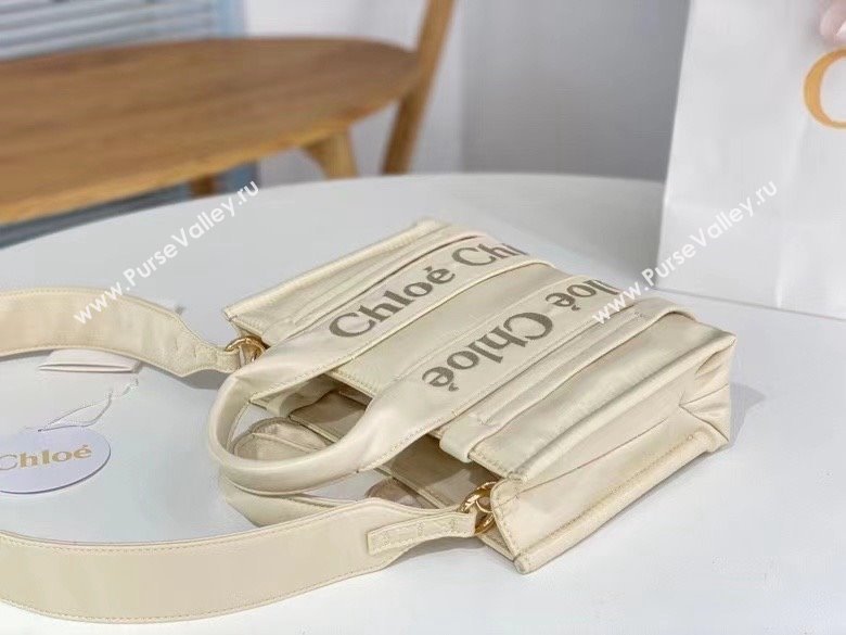 chloe small Woody tote bag in Recycled nylon with Chloé logo white 2024 (nana-240307-01)