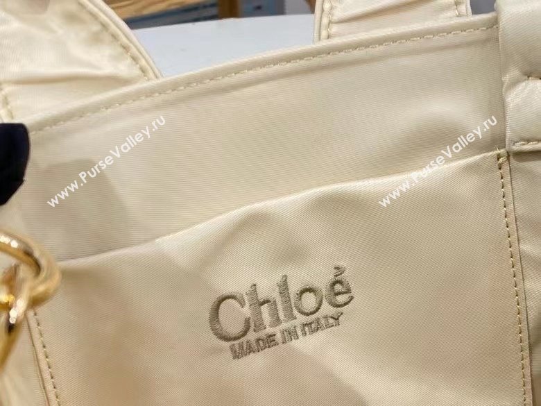 chloe small Woody tote bag in Recycled nylon with Chloé logo white 2024 (nana-240307-01)