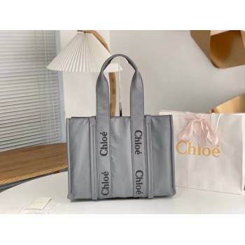 chloe large Woody tote bag in Recycled nylon with Chloé logo gray 2024 (nana-240307-09)