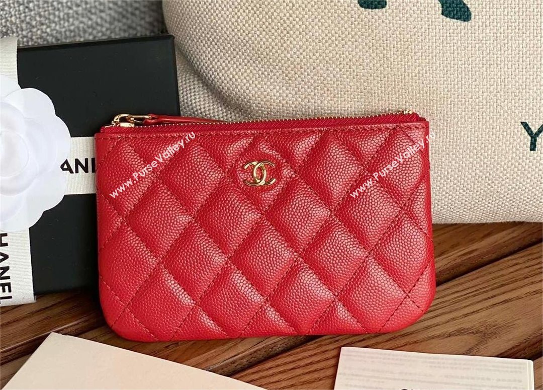 Chanel Classic Mini Pouch in Grained Shiny Calfskin A82365 red with gold hardware 2022 (yongsheng-231125-04)