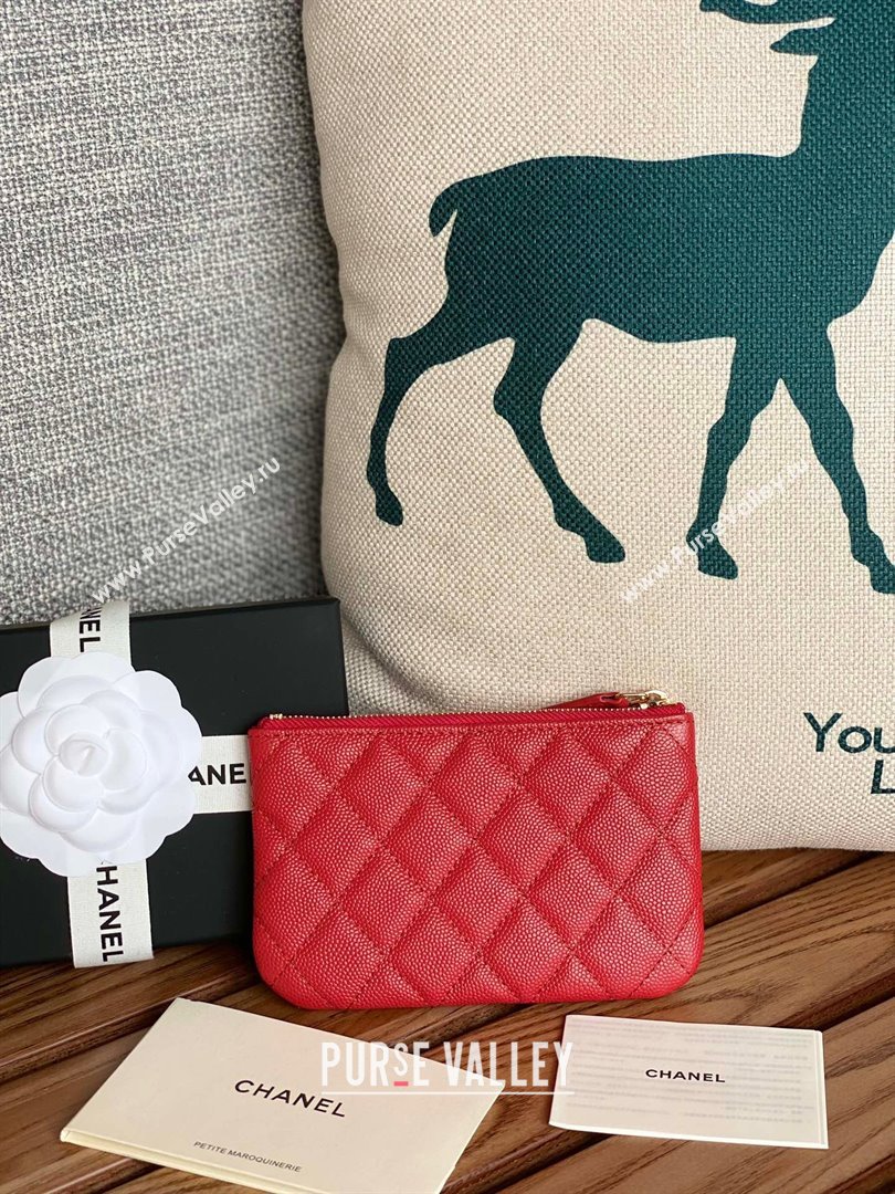 Chanel Classic Mini Pouch in Grained Shiny Calfskin A82365 red with gold hardware 2022 (yongsheng-231125-04)