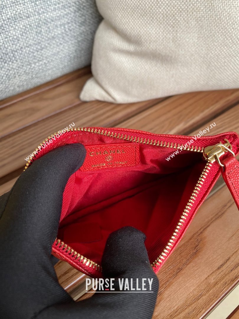 Chanel Classic Mini Pouch in Grained Shiny Calfskin A82365 red with gold hardware 2022 (yongsheng-231125-04)