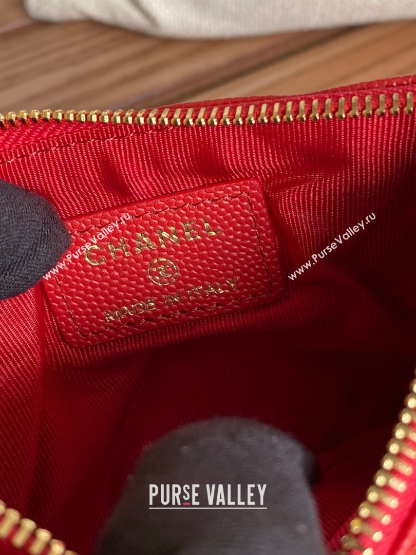 Chanel Classic Mini Pouch in Grained Shiny Calfskin A82365 red with gold hardware 2022 (yongsheng-231125-04)