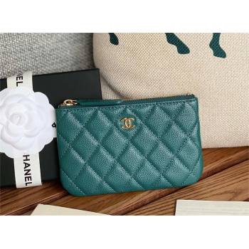 Chanel Classic Mini Pouch in Grained Shiny Calfskin A82365 dark green with gold hardware 2022 (yongsheng-231125-06)