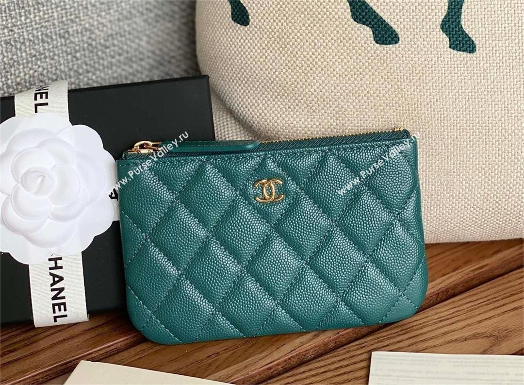 Chanel Classic Mini Pouch in Grained Shiny Calfskin A82365 dark green with gold hardware 2022 (yongsheng-231125-06)