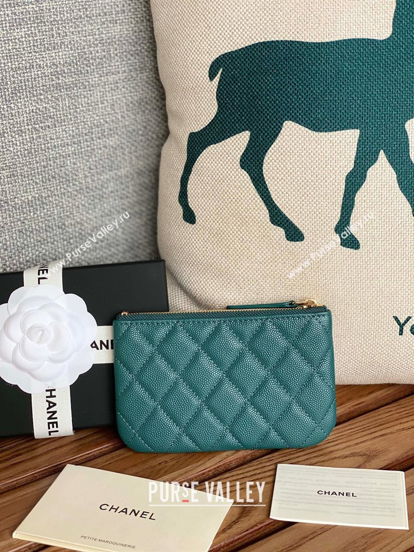 Chanel Classic Mini Pouch in Grained Shiny Calfskin A82365 dark green with gold hardware 2022 (yongsheng-231125-06)