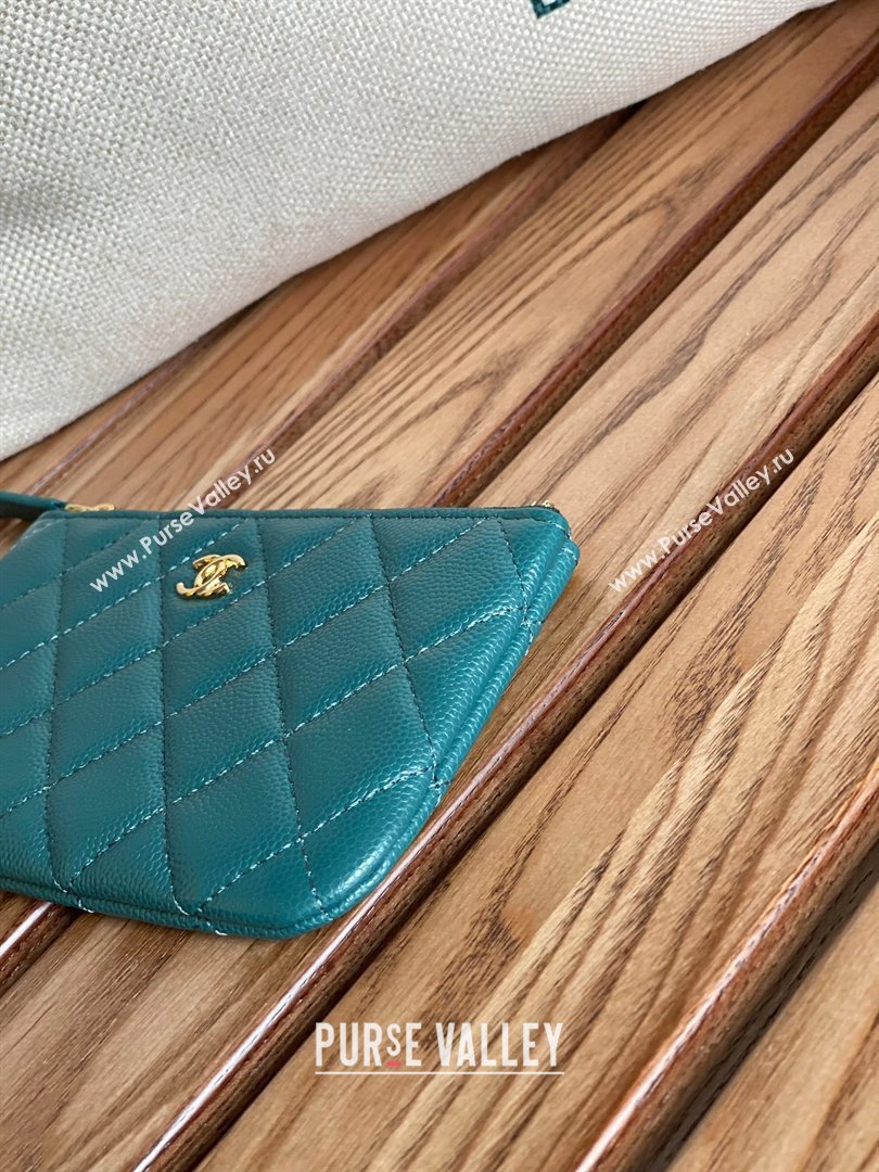 Chanel Classic Mini Pouch in Grained Shiny Calfskin A82365 dark green with gold hardware 2022 (yongsheng-231125-06)
