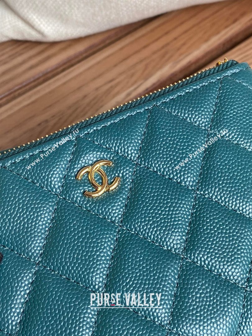 Chanel Classic Mini Pouch in Grained Shiny Calfskin A82365 dark green with gold hardware 2022 (yongsheng-231125-06)