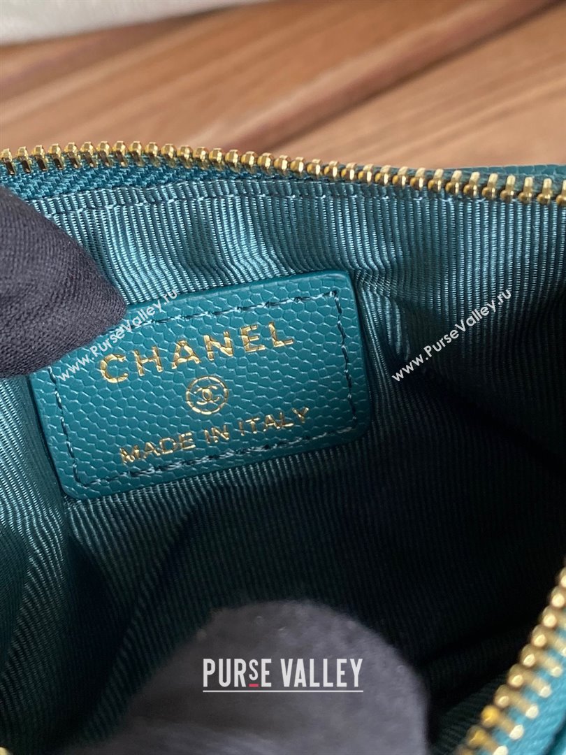 Chanel Classic Mini Pouch in Grained Shiny Calfskin A82365 dark green with gold hardware 2022 (yongsheng-231125-06)