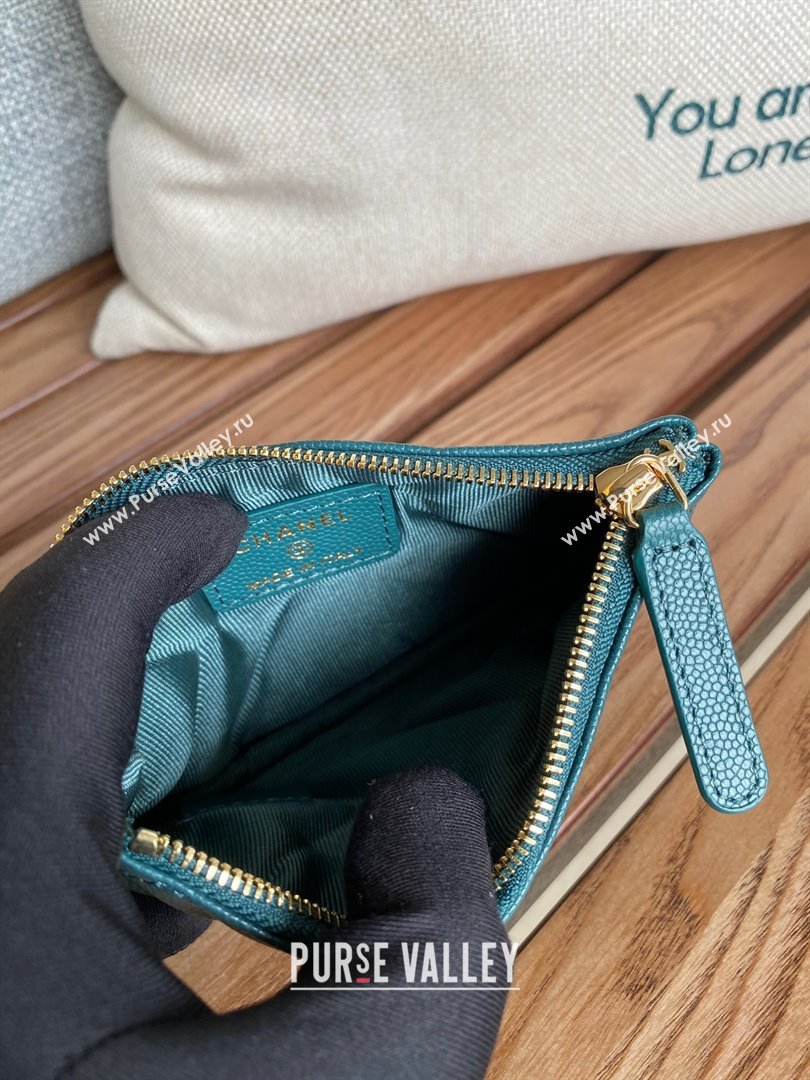 Chanel Classic Mini Pouch in Grained Shiny Calfskin A82365 dark green with gold hardware 2022 (yongsheng-231125-06)