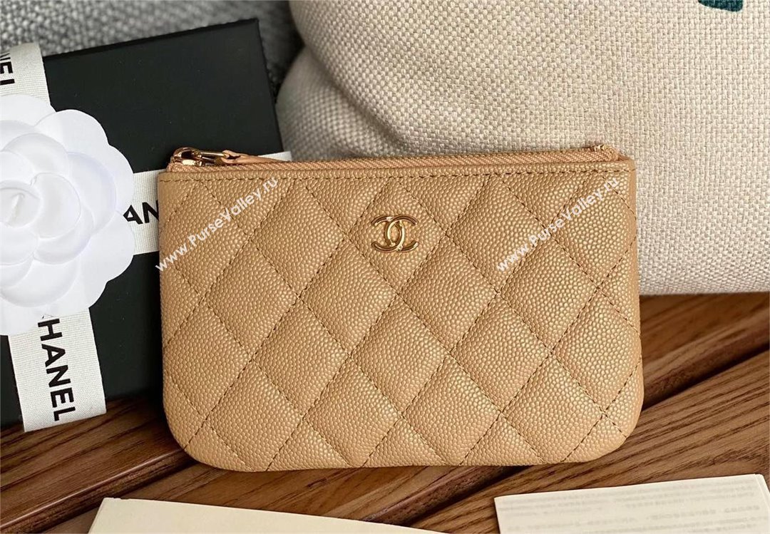 Chanel Classic Mini Pouch in Grained Shiny Calfskin A82365 beige with gold hardware 2022 (yongsheng-231125-05)